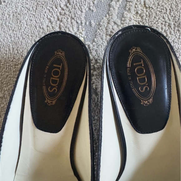 Tod’s kitten heal mules black white slide on leather slip on classic 9.5 - Picture 4 of 12